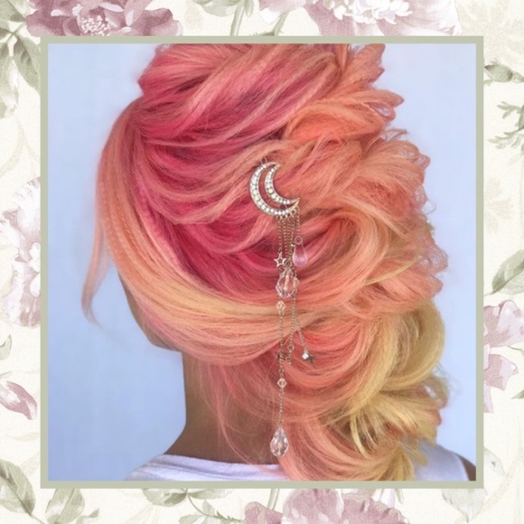 🎀 CRESCENT MOON HAIR PIECE CLIPIN BOHO CHIC CRYSTAL LOVE DANGLE BLING DIAMOND - Picture 3 of 10